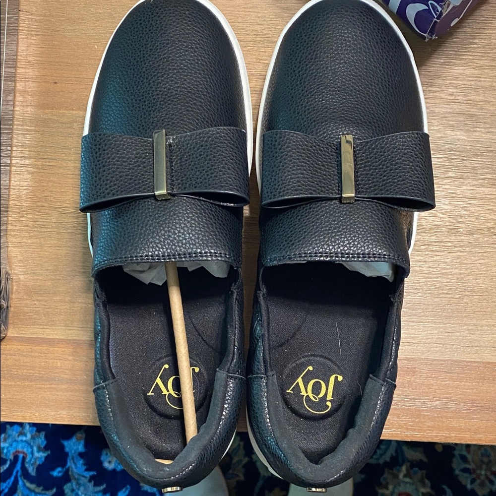 Joy 9 WIDE Black bow Slip-On genuine leather platform Loafers - ortho insole